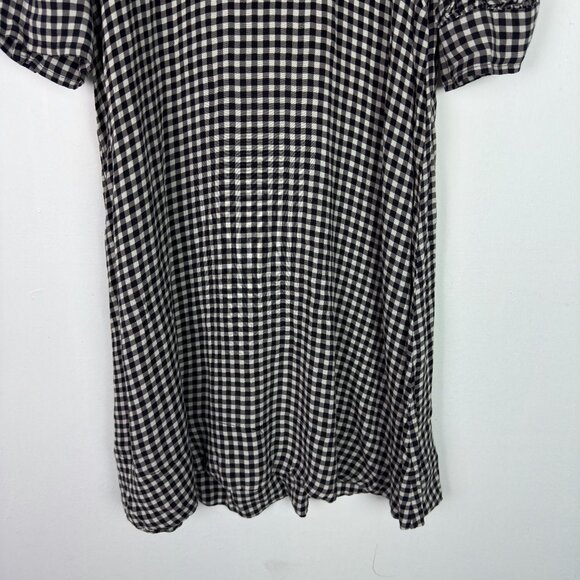 GANNI Gingham Crepe Mini Dress Mock Neck Black White EU Size 38 US Size 6 EUC - Picture 4 of 14